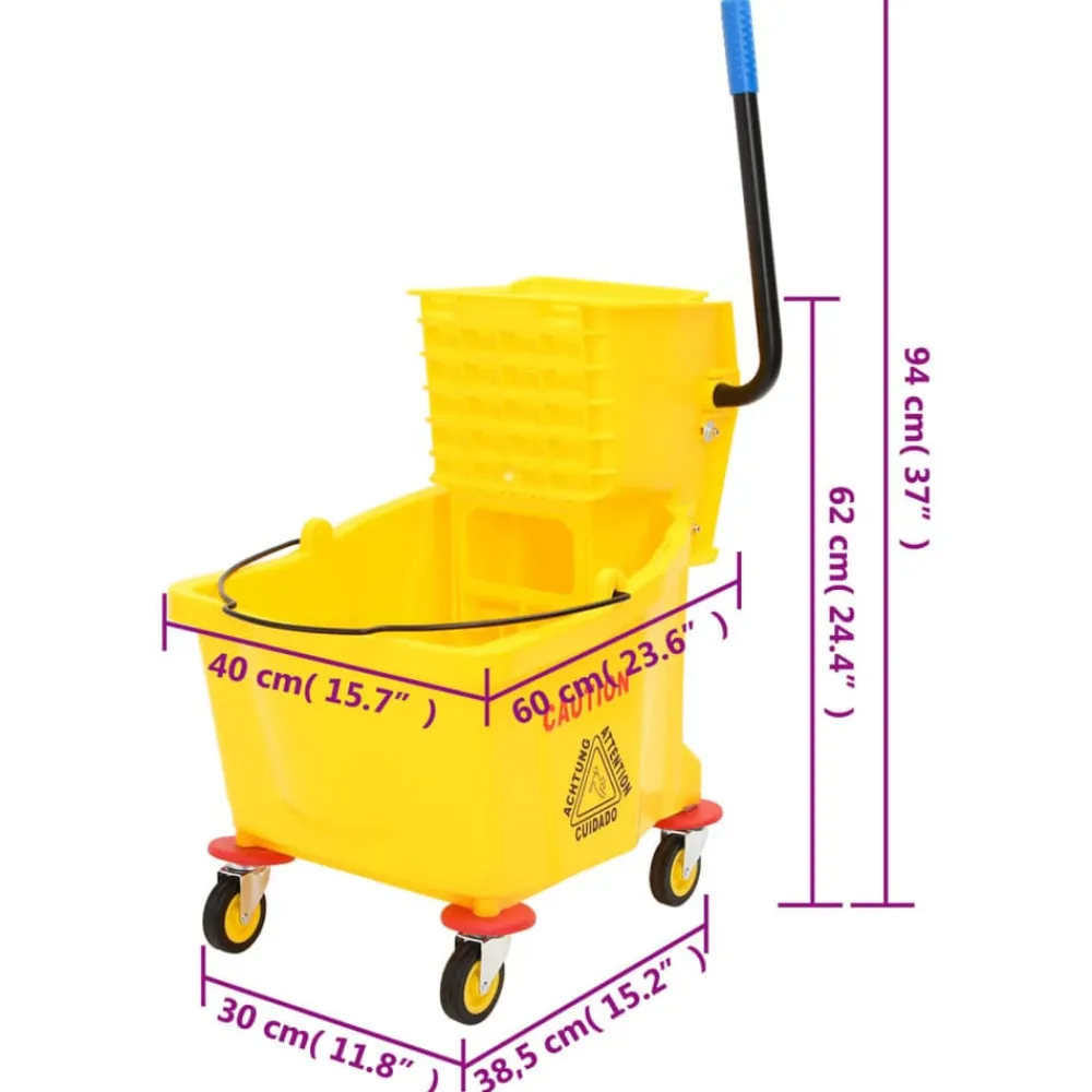 vidaXL Carretones Y Caddies De Mantenimiento-Cubo para fregona con escurridor y ruedas PP amarillo 36 L