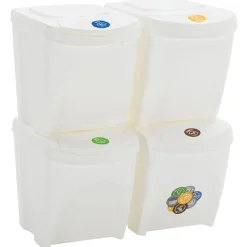 vidaXL Cubos de basura apilables 4 uds polipropileno 100 L Blanco Best