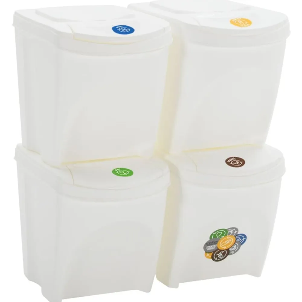 vidaXL Cubos de basura apilables 4 uds polipropileno 100 L Blanco Best