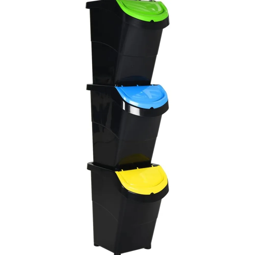 vidaXL Productos Del Hogar-Cubos de basura apilables con tapa 3 uds PP 120 L