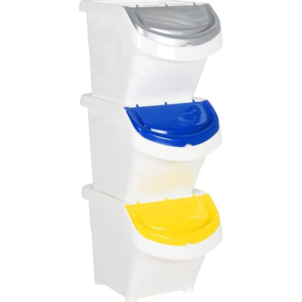 vidaXL Cubos de basura apilables con tapa 3 uds PP 78 L Blanco New