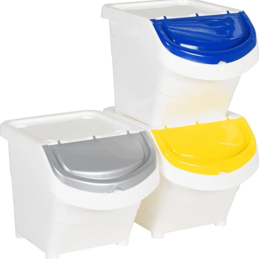 vidaXL Cubos de basura apilables con tapa 3 uds PP 78 L Blanco New