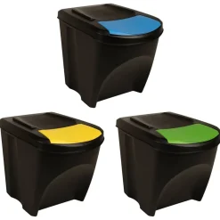 vidaXL Productos Del Hogar-Cubos de basura apilables 3 piezas gris 75 L