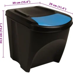 vidaXL Productos Del Hogar-Cubos de basura apilables 3 piezas gris 75 L