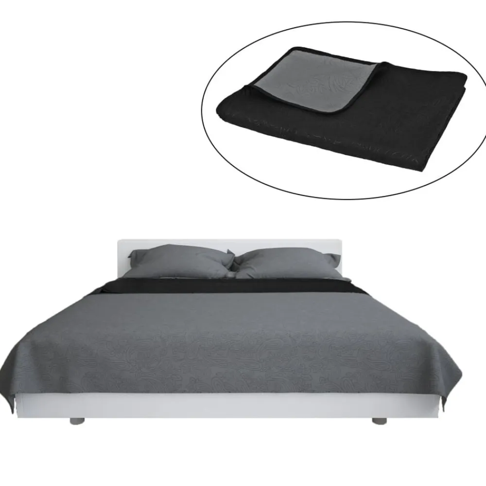 vidaXL Cubrecama acolchado doble cara 230x260 cm Gris y negro Discount