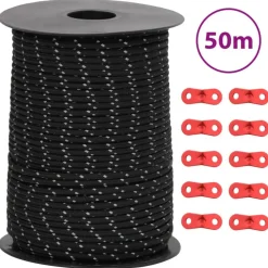 vidaXL Cuerda de vientos con tiras reflectantes y tensores 50 m 3 mm Negro Best