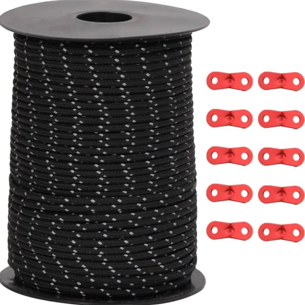 vidaXL Cuerda de vientos con tiras reflectantes y tensores 50 m 3 mm Negro Best