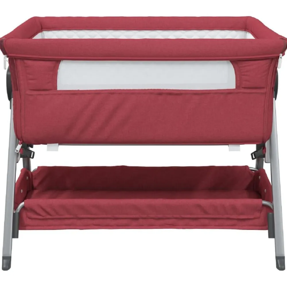 vidaXL Cuna con colchón tela de lino Rojo New