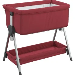 vidaXL Cuna con colchón tela de lino Rojo New