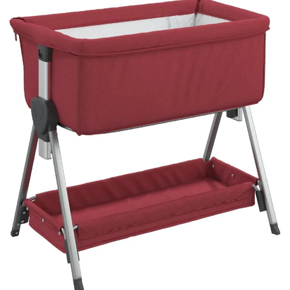 vidaXL Cuna con colchón tela de lino Rojo New