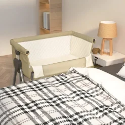 Niños vidaXL Mobiliario Para Bebés Y Niños Pequeños-Cuna con colchón tela de lino gris taupe