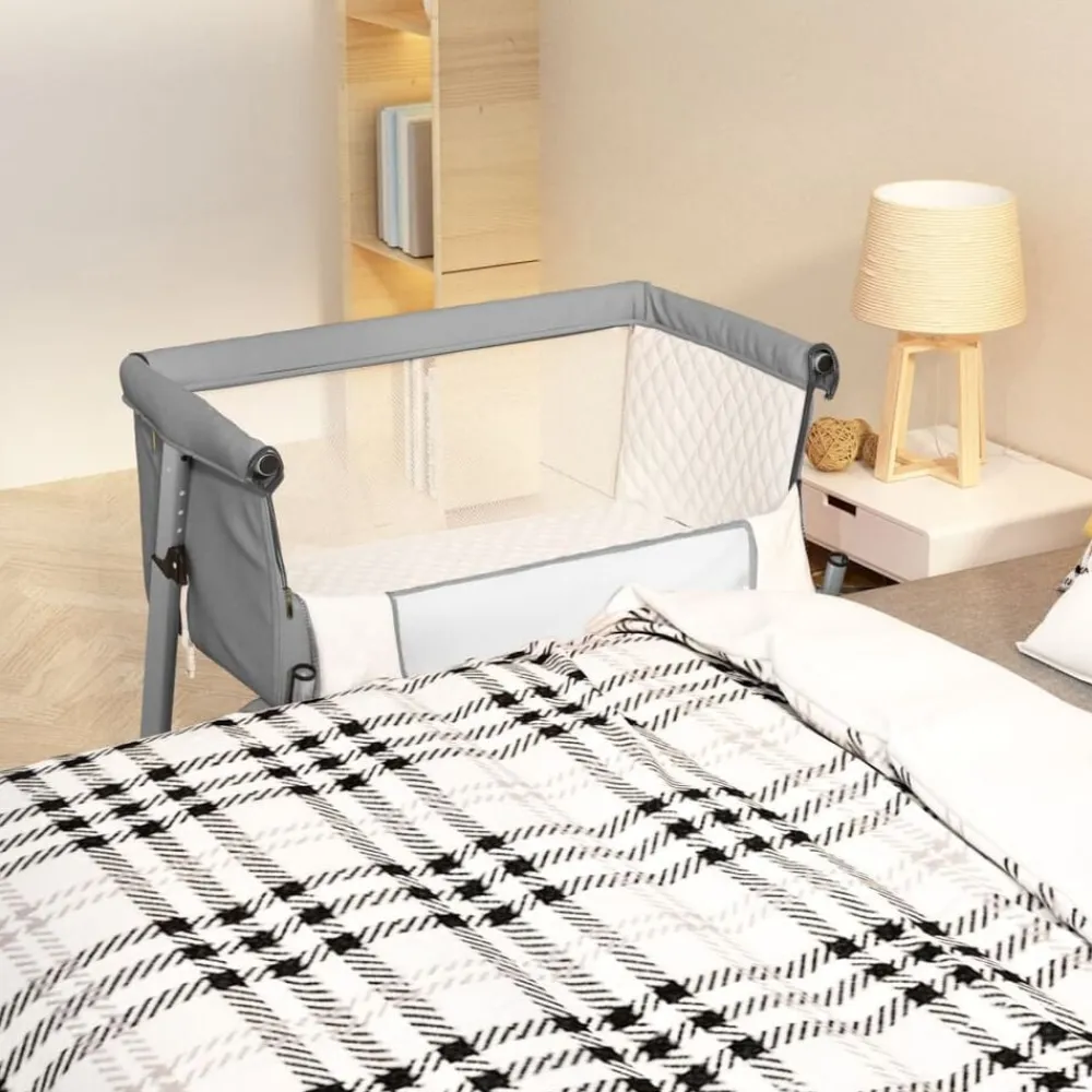 Niños vidaXL Mobiliario Para Bebés Y Niños Pequeños-Cuna con colchón tela de lino