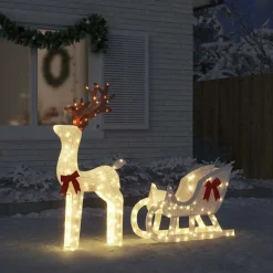 vidaXL Decoración navideña reno y trineo 100 LED blanco frío Blanco fr&iacute;o Online