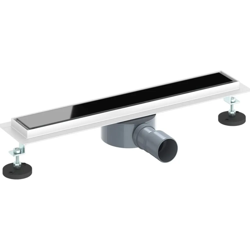 vidaXL Fontanería-Desagüe de ducha con tapa de vidrio y sifón 360° Negro 50 cm
