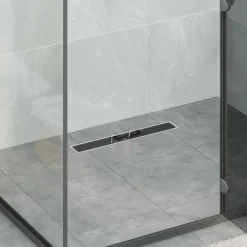 vidaXL Fontanería-Desagüe de ducha con tapa de vidrio y sifón 360° Negro 50 cm