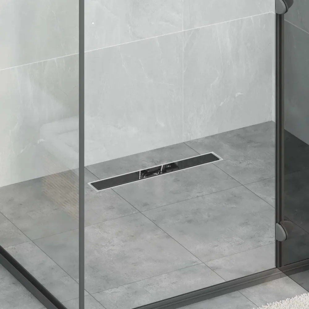 vidaXL Fontanería-Desagüe de ducha con tapa de vidrio y sifón 360° Negro 50 cm