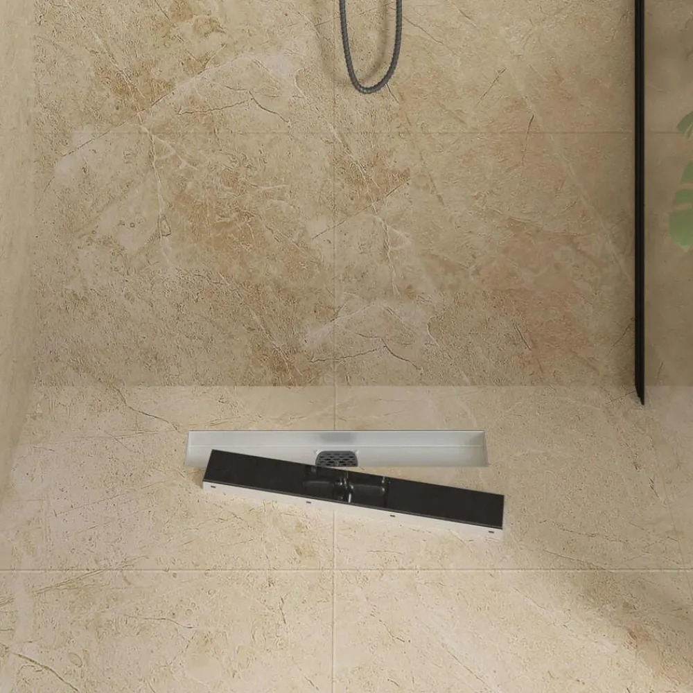 vidaXL Fontanería-Desagüe de ducha con tapa de vidrio y sifón 360° Negro 50 cm