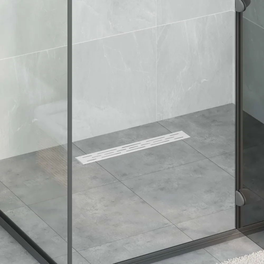 vidaXL Desagüe de ducha con tapa de vidrio y sifón 360° Plateado 50 cm Clearance
