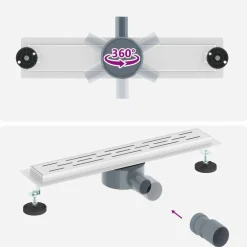 vidaXL Desagüe de ducha con tapa de vidrio y sifón 360° Plateado 50 cm Clearance