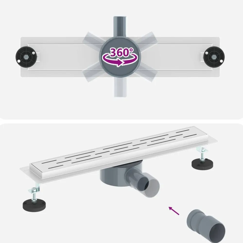 vidaXL Desagüe de ducha con tapa de vidrio y sifón 360° Plateado 50 cm Clearance
