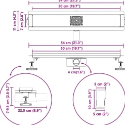 vidaXL Desagüe de ducha con tapa de vidrio y sifón 360° Plateado 50 cm Clearance