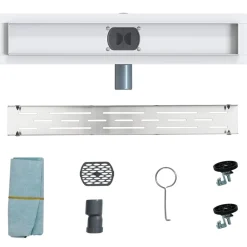 vidaXL Desagüe de ducha con tapa de vidrio y sifón 360° Plateado 50 cm Clearance