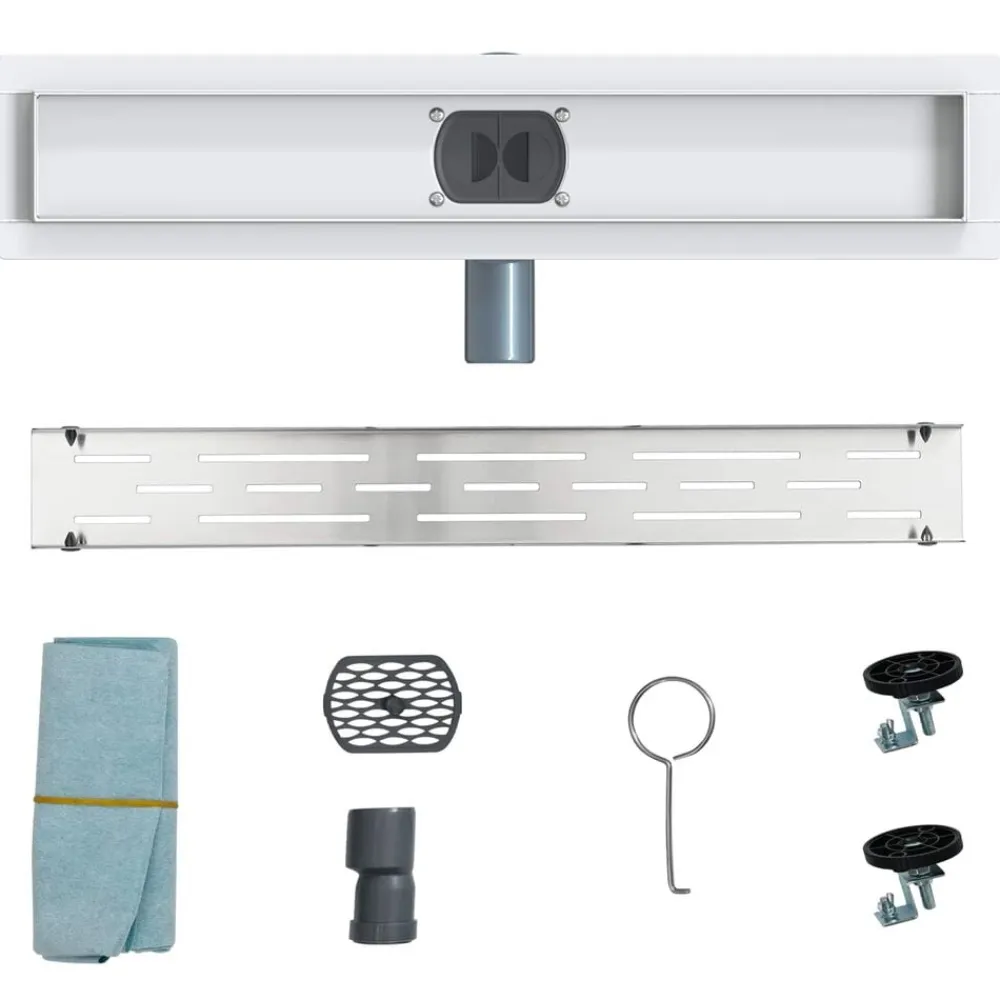 vidaXL Desagüe de ducha con tapa de vidrio y sifón 360° Plateado 50 cm Clearance