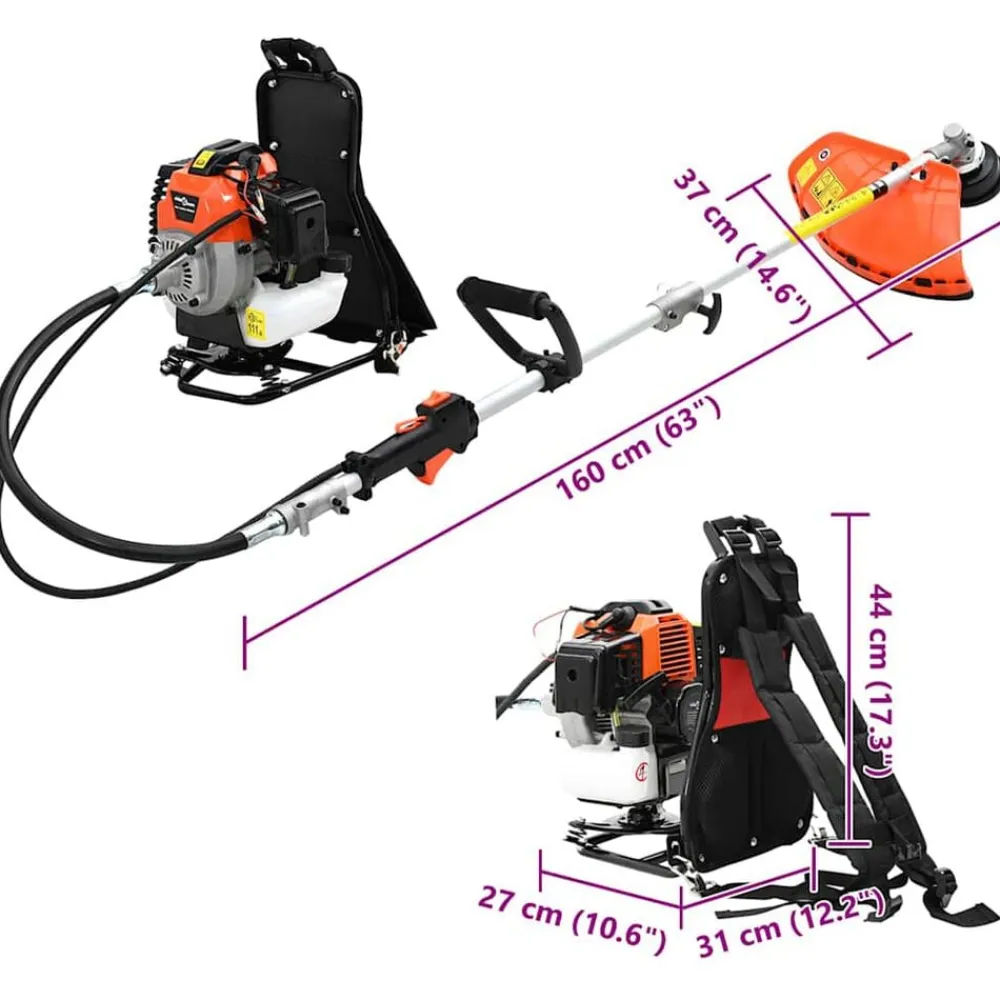 vidaXL Accesorios Para Herramientas-Desbrozadora Mochila Diseño Naranja 52 cc 1,45 kW