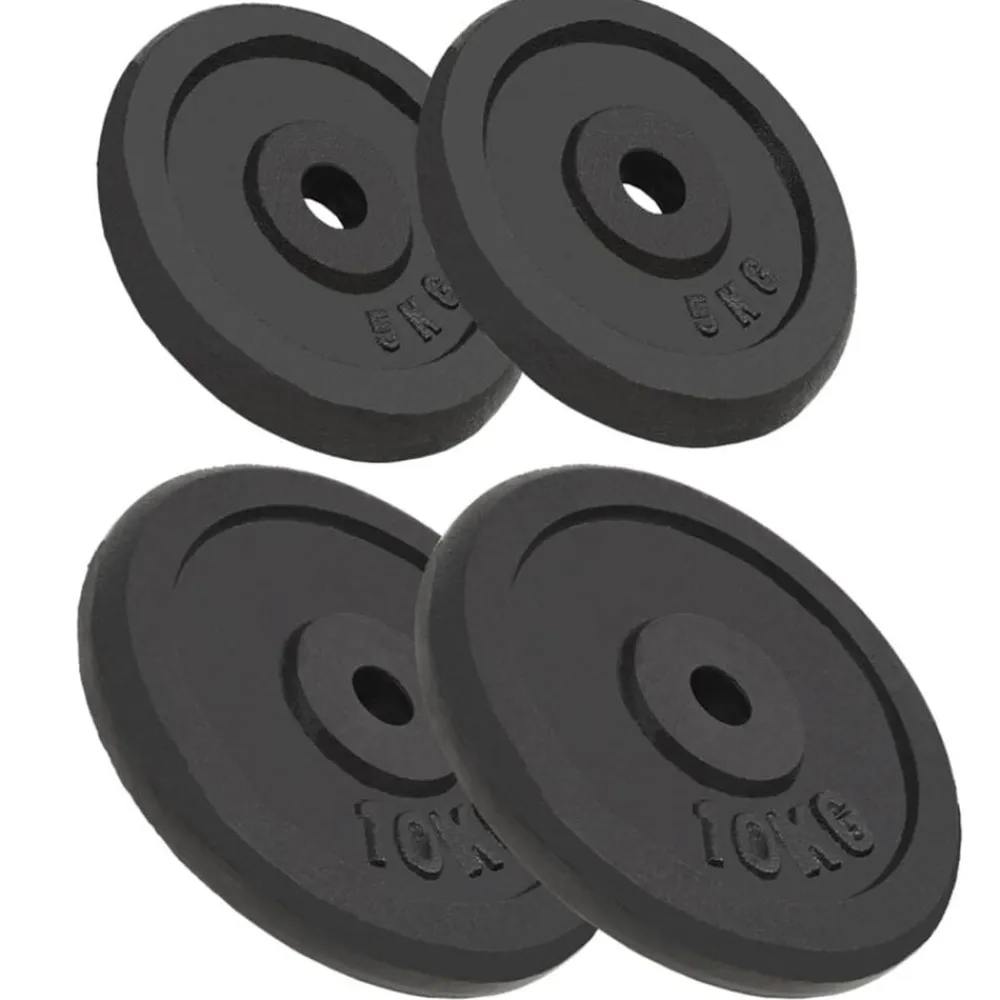 vidaXL Fitness Y Musculación-Discos de pesas de hierro fundido 4 uds 2x10 kg+2x5 kg