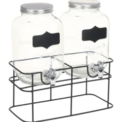 vidaXL Cocina Y Comedor-Dispensadores de bebida con soporte 2 unidades vidrio 2 x 4 L