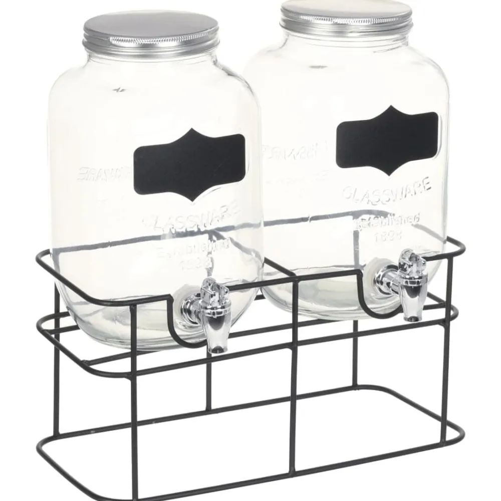 vidaXL Cocina Y Comedor-Dispensadores de bebida con soporte 2 unidades vidrio 2 x 4 L