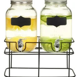 vidaXL Cocina Y Comedor-Dispensadores de bebida con soporte 2 unidades vidrio 2 x 4 L