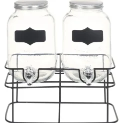 vidaXL Cocina Y Comedor-Dispensadores de bebida con soporte 2 unidades vidrio 2 x 4 L