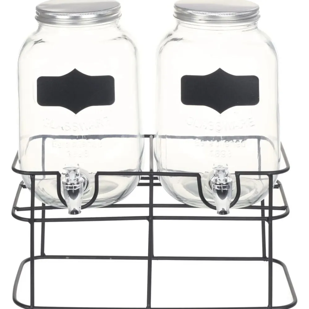 vidaXL Cocina Y Comedor-Dispensadores de bebida con soporte 2 unidades vidrio 2 x 4 L