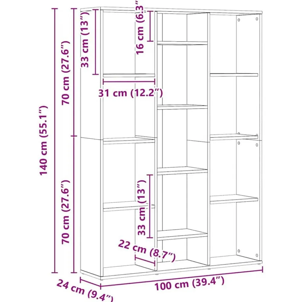 vidaXL Divisores De Ambientes-Divisor espacio/estantería aglomerado roble artesanal