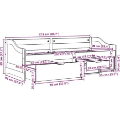 vidaXL Camas Y Accesorios-Diván con 3 cajones sin colchón IRUN 90x200 cm