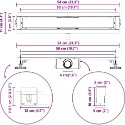 vidaXL Fontanería-Drenaje de ducha 2 en 1 50 cm Acero inoxidable 304