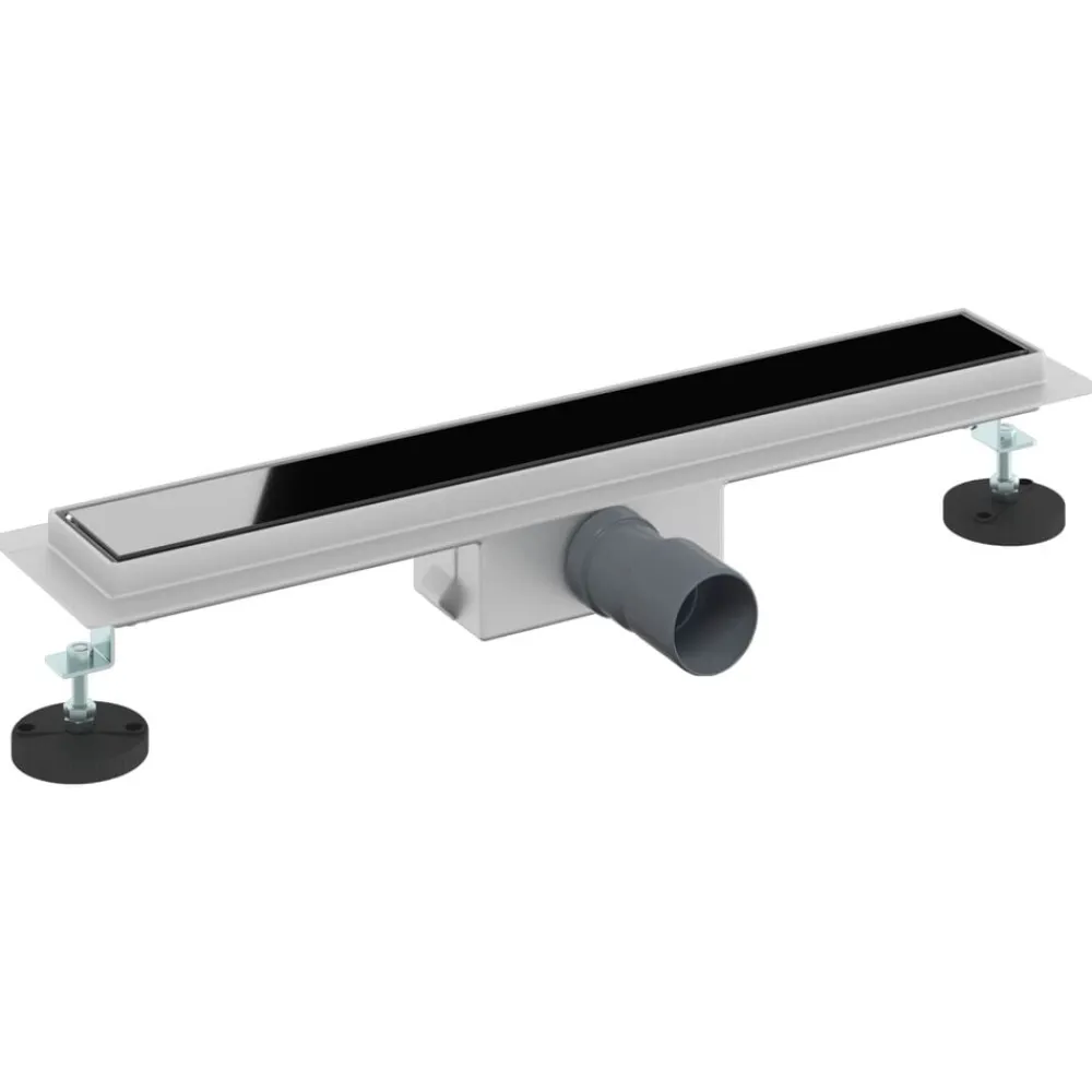 vidaXL Fontanería-Drenaje de ducha con tapa de vidrio Negro 50 cm