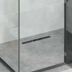 vidaXL Fontanería-Drenaje de ducha con tapa de vidrio Negro 50 cm