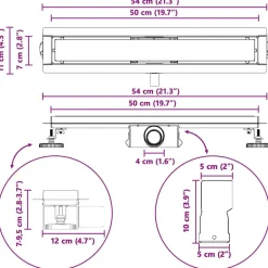vidaXL Fontanería-Drenaje de ducha con tapa de vidrio Negro 50 cm