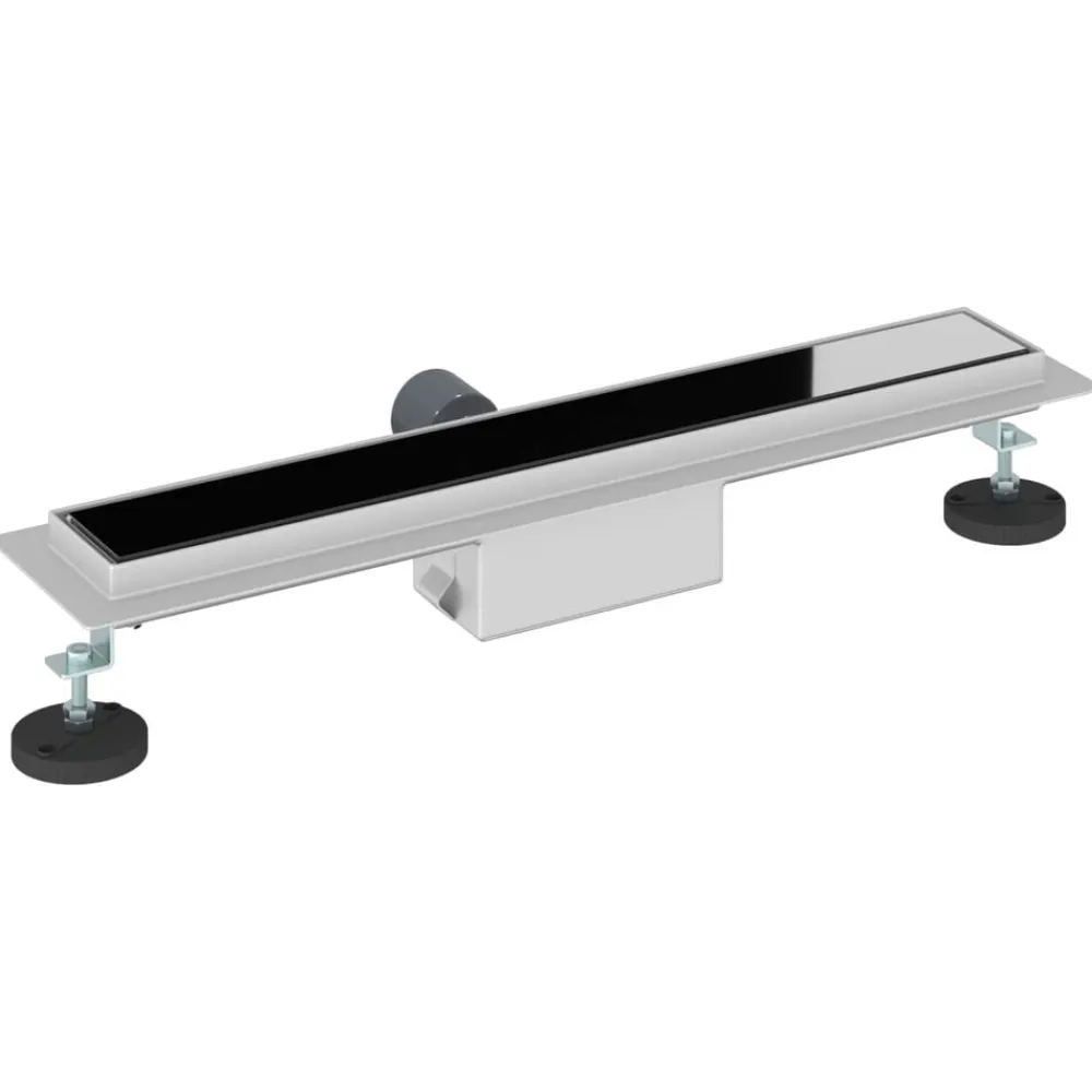 vidaXL Fontanería-Drenaje de ducha con tapa de vidrio Negro 50 cm