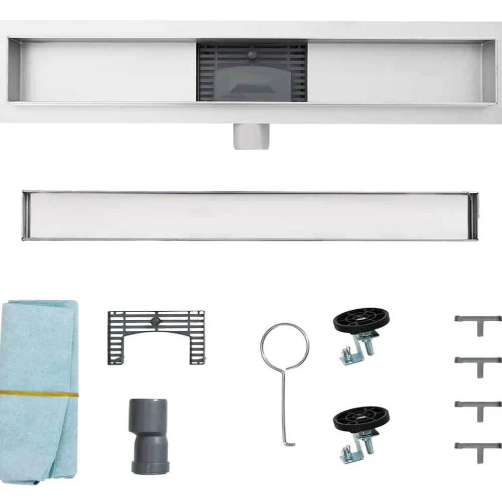 vidaXL Fontanería-Drenaje de ducha con tapa de vidrio Negro 50 cm