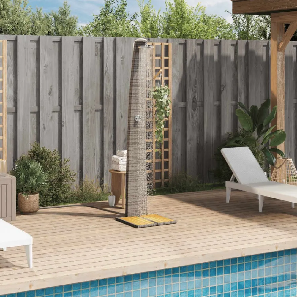 vidaXL Piscina Y Spa-Ducha de exterior ratán PE y madera acacia 55x60x224 cm