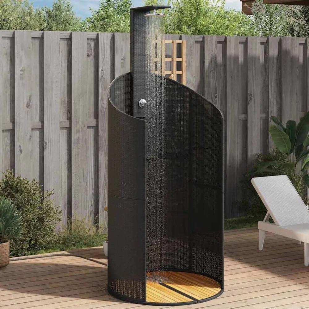 vidaXL Piscina Y Spa-Ducha de exterior ratán PE y acacia 100x100x241,5 cm