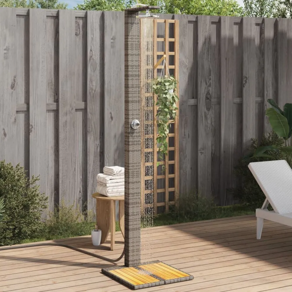 vidaXL Piscina Y Spa-Ducha de exterior ratán PE y madera acacia 50x55x224 cm