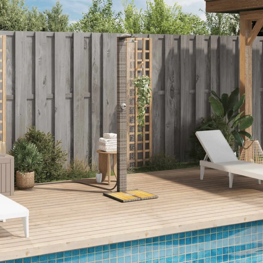 vidaXL Piscina Y Spa-Ducha de exterior ratán PE y madera acacia 50x55x224 cm