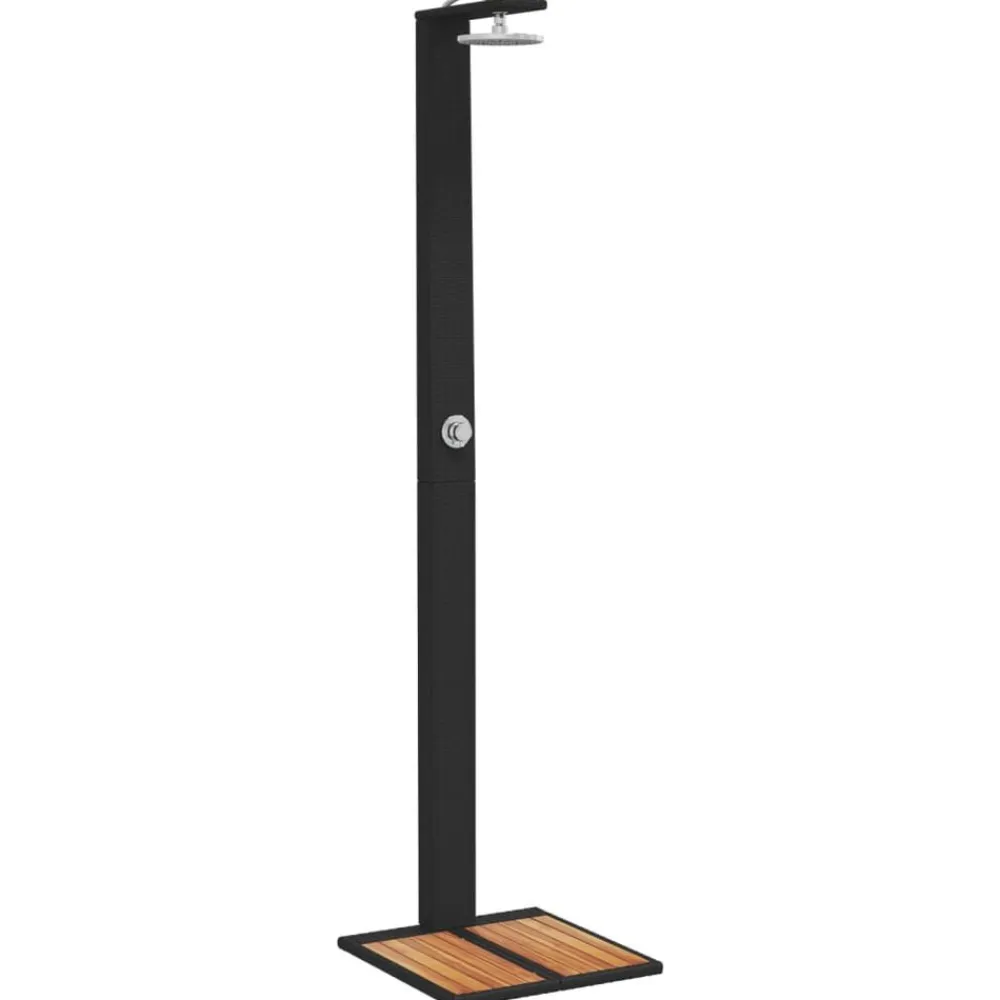 vidaXL Ducha de exterior ratán PE y madera acacia 50x55x224 cm Negro Outlet