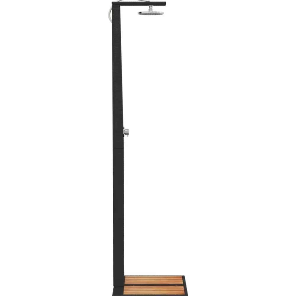 vidaXL Ducha de exterior ratán PE y madera acacia 50x55x224 cm Negro Outlet