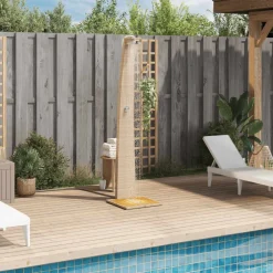 vidaXL Piscina Y Spa-Ducha de exterior ratán PE y madera acacia 55x60x224 cm