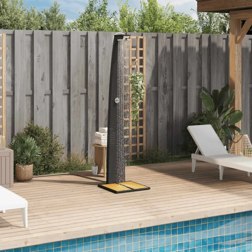 vidaXL Piscina Y Spa-Ducha de exterior ratán PE y madera acacia 55x60x224 cm